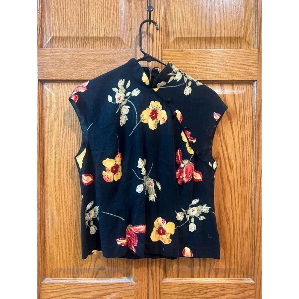Positive attitude black sleeveless mandarin-collar blouse size 12p